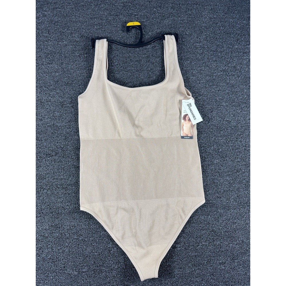 No Boundaries Bodysuit Women LG Tan Seamless Ribbed Square Neck NEW